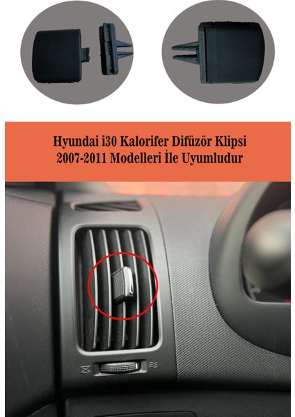 Hyundai I30 (2007-2011) Uyumlu Klima, Kalorifer Sağ,sol,orta Uyumlu Dönüş Kiti Havalandırma Klipsi