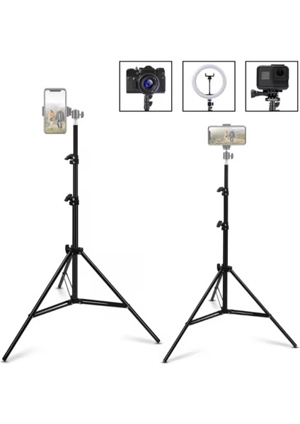 Bluetooth Kumandalı 210 cm Tripod Telefon Tutuculu Selfie Çubuğu Telefon, Kamera ve Lamba Tripodu
