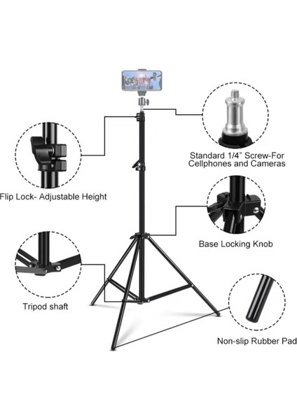 Bluetooth Kumandalı 210 cm Tripod Telefon Tutuculu Selfie Çubuğu Telefon, Kamera ve Lamba Tripodu fiyatları