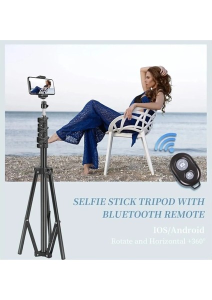 Bluetooth Kumandalı 210 cm Tripod Telefon Tutuculu Selfie Çubuğu Telefon, Kamera ve Lamba Tripodu fırsatları