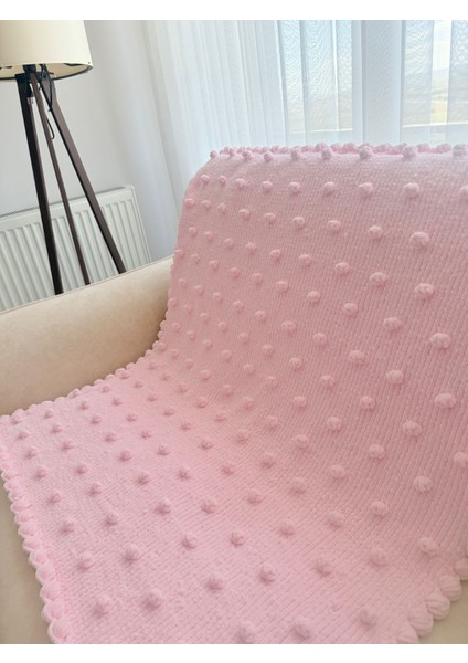 Peluş Kadife Ipten Bebek Battaniyesi El Örgüsü Tomurcuk Desenli Çocuk Battaniyesi