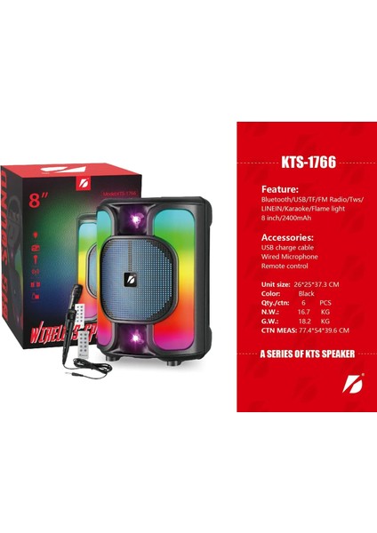 -1766 8inch Bluetooth Speaker Parti Taşınabilir Hoparlör Parti