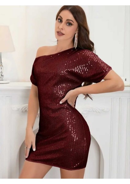 Kısa Kollu Pul Payet Mini Elbise
