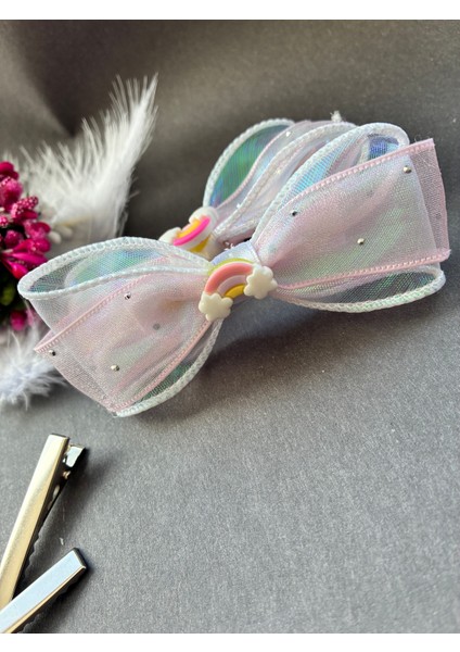 Taşlı Tül Kurdaleli Gök Kuşağı Figürlü Tasarım Pens Toka Çift