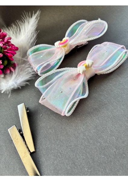 Taşlı Tül Kurdaleli Gök Kuşağı Figürlü Tasarım Pens Toka Çift fiyatları