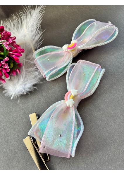 Taşlı Tül Kurdaleli Gök Kuşağı Figürlü Tasarım Pens Toka Çift fırsatları