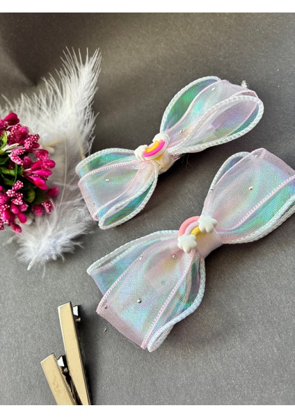 Taşlı Tül Kurdaleli Gök Kuşağı Figürlü Tasarım Pens Toka Çift indirimleri