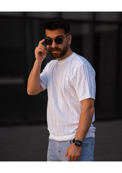 Bisiklet Yaka Triko Örme T-Shirt