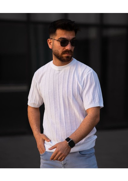 Bisiklet Yaka Triko Örme T-Shirt