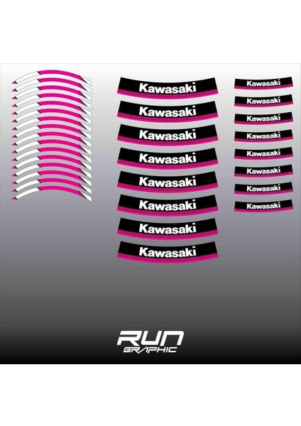 Kawasaki Motorsiklet Pembe Jant Şeridi Jant Içi Yazılı 17 Inc
