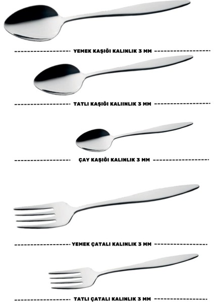 Ceyda Yemek - Tatlı Çatal Kaşık ve Çay Kaşık Takımı 6 Kişilik 30 Parça