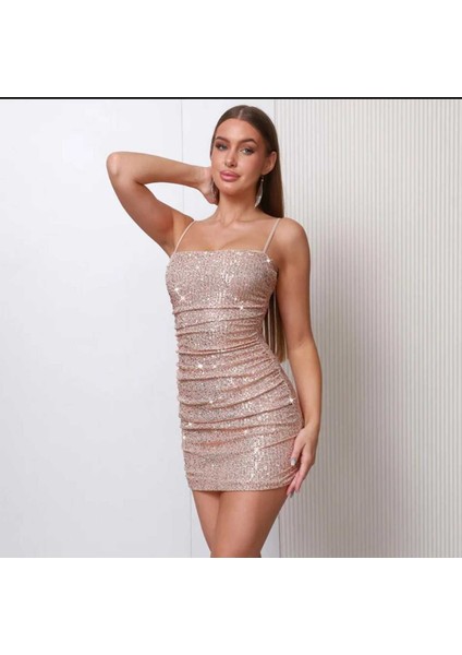 Askılı Pul Payet Mini Elbise