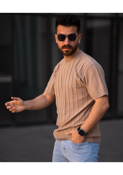 Bisiklet Yaka Triko Örme T-Shirt