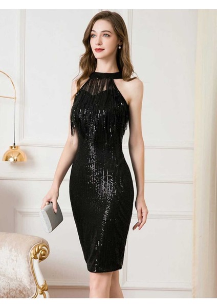 Halter Yaka Mini Elbise