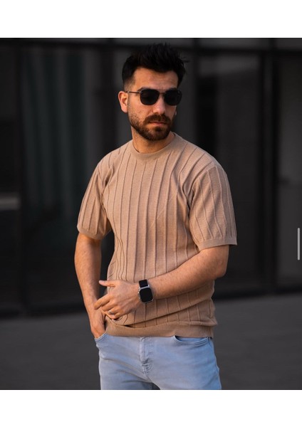 Bisiklet Yaka Triko Örme T-Shirt