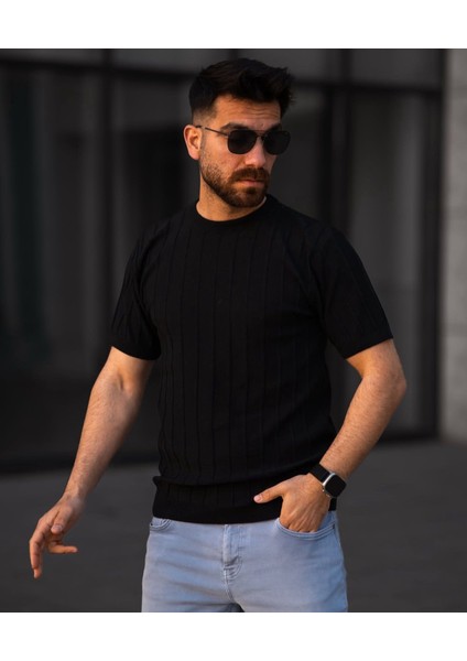 Bisiklet Yaka Triko Örme T-Shirt