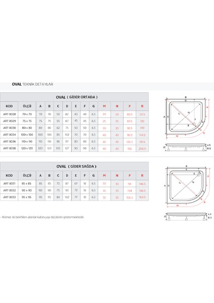 Oval Panelli H:15 Duş Teknesi fiyatları