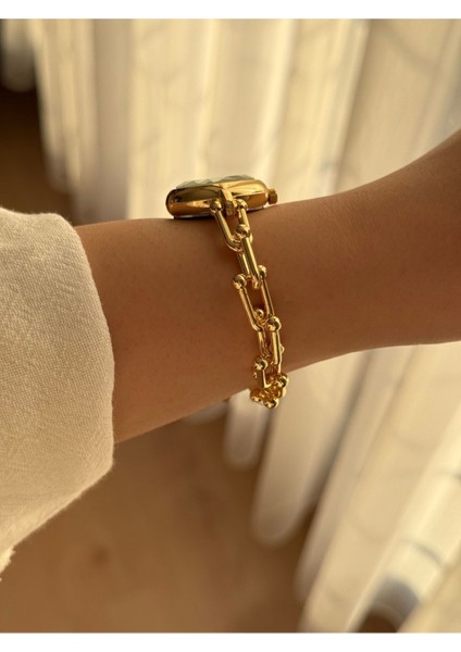 Kadın Yuvarlak Kadran Zincir Kordonlu Gold Tiffany Kol Saati 25 fiyatları