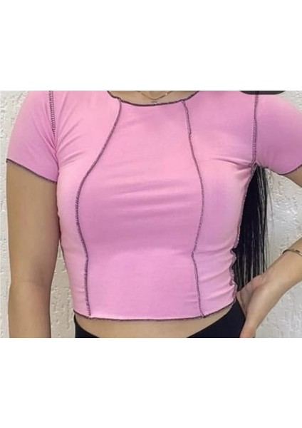 Ters Dikiş Kısa Kol Crop/t-Shırt