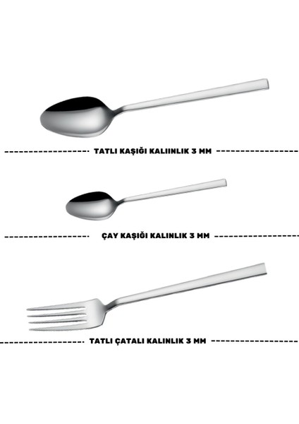 Doğa Tatlı Çatal Kaşık ve Çay Kaşık Takımı 6 Kişilik 18 Parça Beyaz Kutu