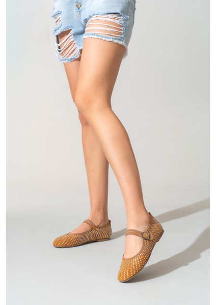 Kadın Babet Yuvarlak Burun Taşlı Günlük Ayakkabı Gerçek Deri Zy 7988 indirimleri