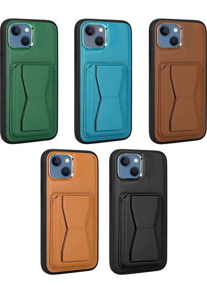 Apple iPhone 13 Kılıf Kartlıklı Standlı ​pu Deri Tkdr Memo Kapak-Koyu Yeşil