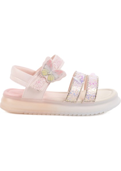 Pembe Cırtlı Taş Işlemli Kız Çocuk Sandalet 25Y600 F