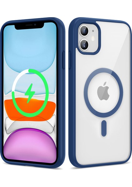 iPhone 11 Uyumlu Magsafe Wireless Şarj Özellikli Silikon Tkdr Ege Kapak-Mavi