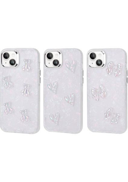 iPhone 15 Uyumlu Kabartma Figürlü Parlak Tkdr Eralli Silikon Kapak-Kelebek