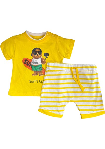 Surf's Up Çıtçıtlı Yaka Üst Tşört,şort Alt Üst Takım Erkek Bebek