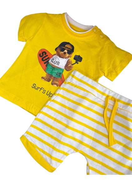 Surf's Up Çıtçıtlı Yaka Üst Tşört,şort Alt Üst Takım Erkek Bebek