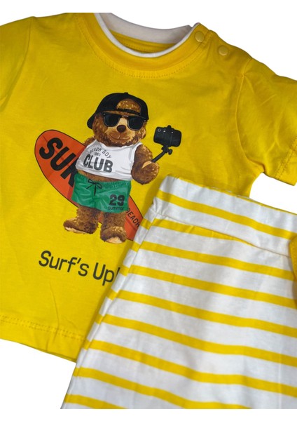 Surf's Up Çıtçıtlı Yaka Üst Tşört,şort Alt Üst Takım Erkek Bebek