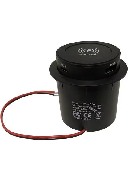 W-0101 Kablosuz Type-C USB Portlu Araç Şarj Soketi Adaptörü 12V-24V