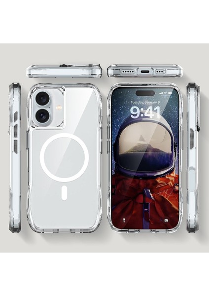 iPhone 16 Kılıf Magsafe Şarj Özellikli Airbagli Şeffaf Tkdr Incek Kapak-Şeffaf
