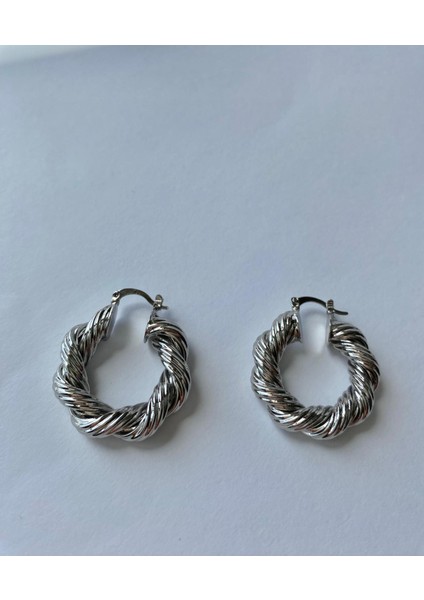 Ithal Vintage Kalın Burgu Silver Halka Küpe (3cm)
