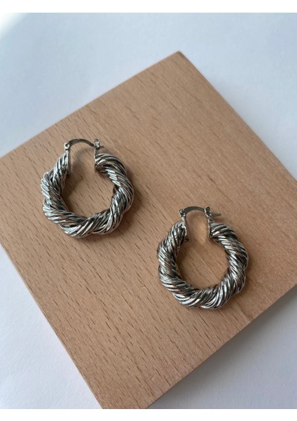 Ithal Vintage Kalın Burgu Silver Halka Küpe (3cm) fiyatları