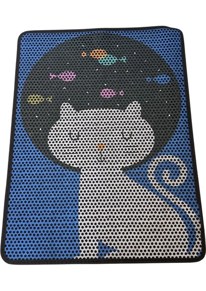 Büyük Boy Elekli Tuvalet Önü Desenli Kedi Kumu Paspası Mavi 60X80 cm