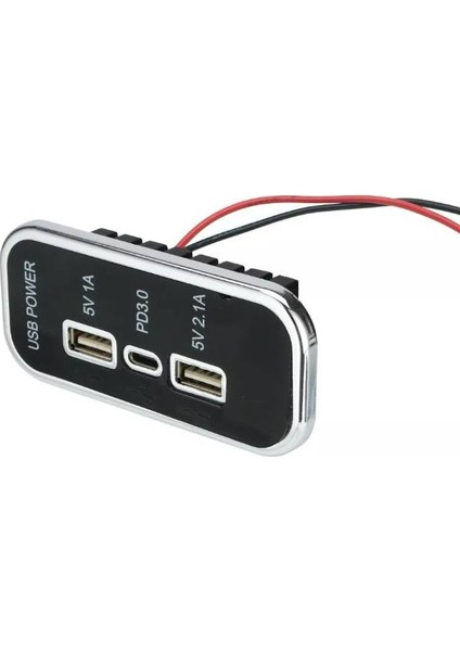 Type-C USB 3 Portlu Araç Şarj Soketi Adaptörü 12V-24V