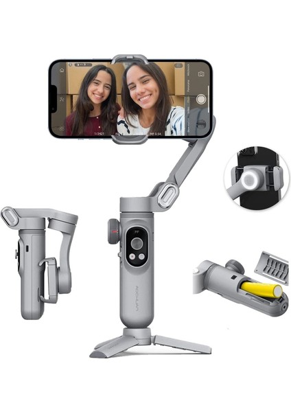 Akıllı Hareketli Çekim Sabitleyici Tripod Işıklı Selfi Çubuğu Katlanabilir Gimbal Vlog Video Selfie