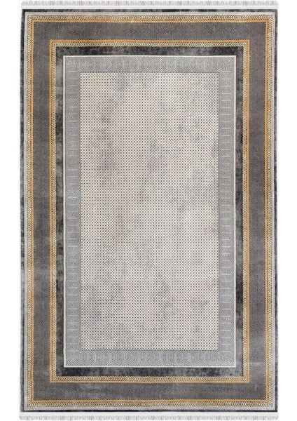 Enti Naturel 1705 Gri Sarı Yumuşak Dokulu Parlak Görünümlü Halı Kesme Yolluk