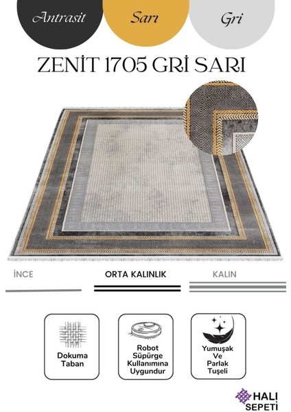 Enti Naturel 1705 Gri Sarı Yumuşak Dokulu Parlak Görünümlü Halı Kesme Yolluk modelleri