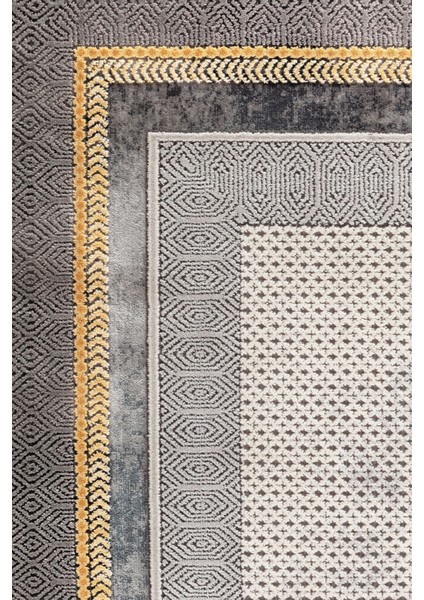 Enti Naturel 1705 Gri Sarı Yumuşak Dokulu Parlak Görünümlü Halı Kesme Yolluk fırsatları