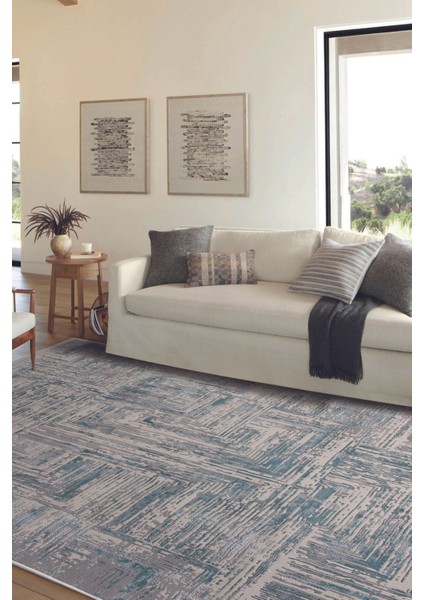 Madrid 1005 Mavi Halı Kilim Kaymaz Taban Salon Mutfak Kesme Yolluk Makine Halısı
