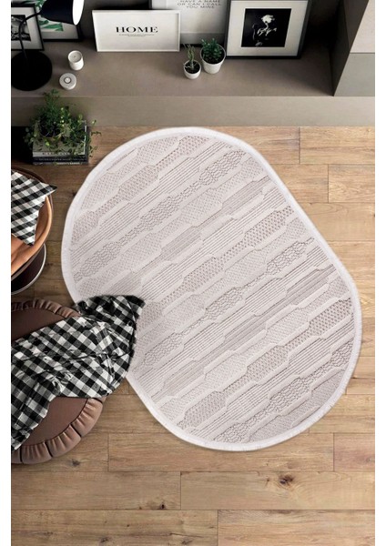 Enti Bonn 8801 Krem Oval Iskandinav Halı Salon Halısı Kesme Halı Yolluk