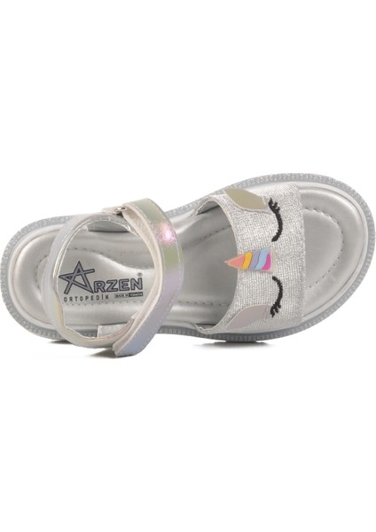 Gümüş Simli Ortopedik Kız Çocuk Sandalet 25T105 P
