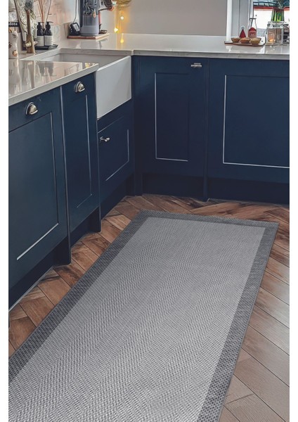 Decoser Hasır 8063 Gri Antrasit Halı Kilim Kaymaz Taban Salon Mutfak Kesme Yolluk