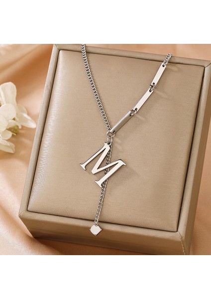 Solmayan Titanyum Çelik Monogram Kolye Küçük Kare Püskül Kolye Ucu Altın Köprücük Kemiği Zinciri (Yurt Dışından)