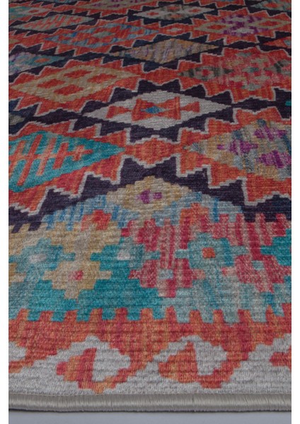 Etnik TD1132 Halı Kilim Kaymaz Taban Yıkanabilir Salon Mutfak Kesme Yolluk Makine Halısı