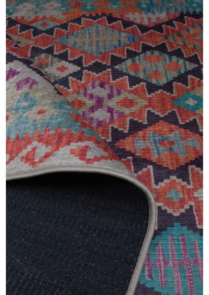 Etnik TD1132 Halı Kilim Kaymaz Taban Yıkanabilir Salon Mutfak Kesme Yolluk Makine Halısı