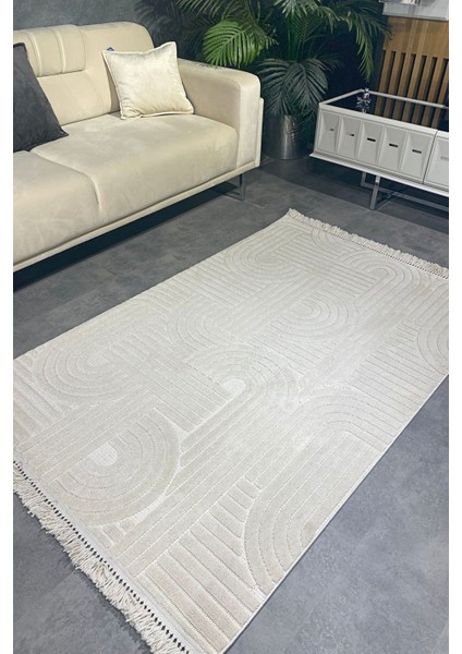 Luxess Dizayn 1090 Bej Kaymaz Taban Kesme Yolluk Mutfak Halısı Modern Salon Halısı